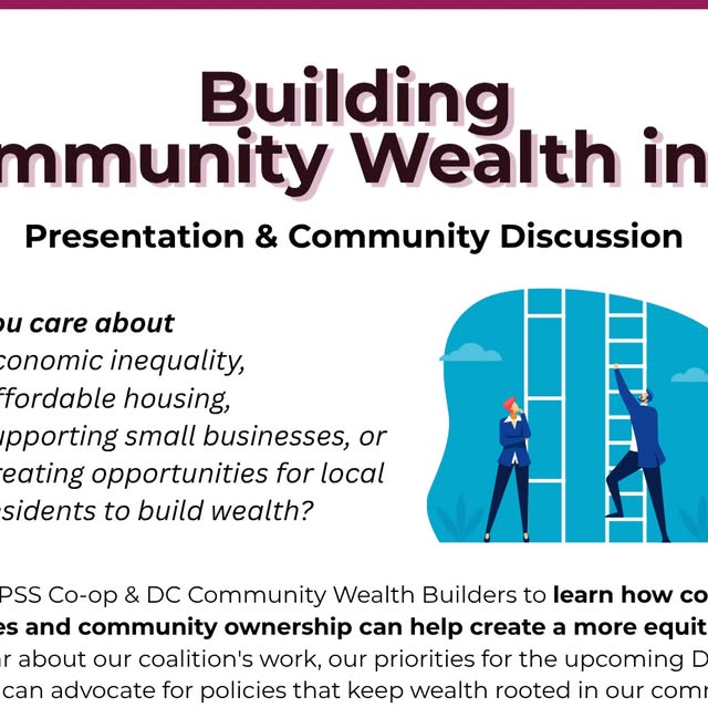 Flyer for a DC Community Wealth Builders and TPSS Co-op community wealth briefing on July 28, 2026.